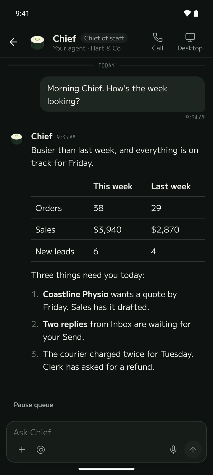 Sushi on a phone: a chat with an agent.